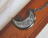 Double Sided Glass and Gunmetal Moon Locket Pendant Necklace