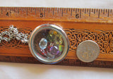 Rainbow Gemstones Double Sided Floating Locket Pendant Necklace