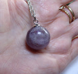 Purple Fluorite Banded Gemstone Crystal Ball Pendant Necklace