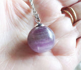 Purple Fluorite Banded Gemstone Crystal Ball Pendant Necklace