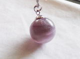 Purple Fluorite Banded Gemstone Crystal Ball Pendant Necklace