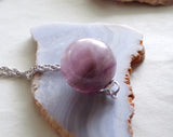 Purple Fluorite Banded Gemstone Crystal Ball Pendant Necklace