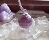 Purple Fluorite Banded Gemstone Crystal Ball Pendant Necklace