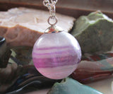 Purple Fluorite Banded Gemstone Crystal Ball Pendant Necklace