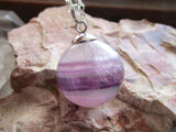 Purple Fluorite Banded Gemstone Crystal Ball Pendant Necklace