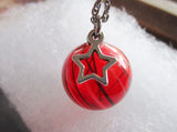 Red Striped Blown Glass Sphere Ornament Pendant Necklace