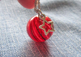 Red Striped Blown Glass Sphere Ornament Pendant Necklace