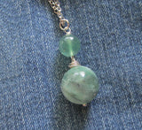 Green Fluorite Double Sphere Natural Crystal Pendant Necklace