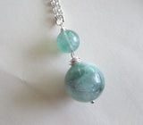 Green Fluorite Double Sphere Natural Crystal Pendant Necklace