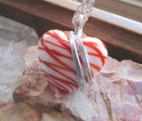 Mended Heart Red and White Lampwork Glass Pendant Necklace