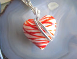 Mended Heart Red and White Lampwork Glass Pendant Necklace