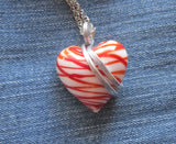 Mended Heart Red and White Lampwork Glass Pendant Necklace