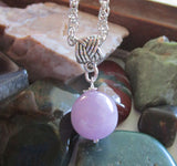 Lilac Pink Kunzite Crystal Ball Celtic Knot Pendant Necklace