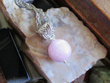 Lilac Pink Kunzite Crystal Ball Celtic Knot Pendant Necklace