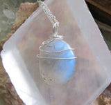 White Labradorite Natural Iridescent Crystal Pendant Necklace