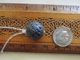 Natural Black Lava Rock Stone Bead Pendant Necklace