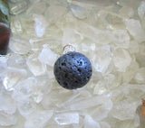 Natural Black Lava Rock Stone Bead Pendant Necklace