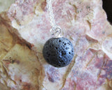 Natural Black Lava Rock Stone Bead Pendant Necklace