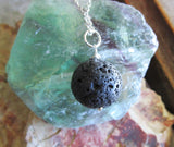 Natural Black Lava Rock Stone Bead Pendant Necklace