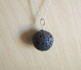 Natural Black Lava Rock Stone Bead Pendant Necklace