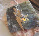 Crystal Aurora Borealis Star Lightning Bolt Pendant Necklace