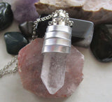 Red Light Up Natural LED Quartz Point Crystal Pendant Necklace