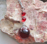 Red Crystal Ball Tiny Glass Hearts Pendant Necklace