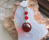 Red Crystal Ball Tiny Glass Hearts Pendant Necklace