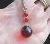 Red Crystal Ball Tiny Glass Hearts Pendant Necklace