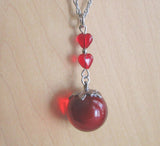 Red Crystal Ball Tiny Glass Hearts Pendant Necklace