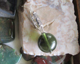 Green Moldavite Crystal Ball Sterling Silver Stars Pendant Necklace