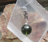 Green Moldavite Crystal Ball Sterling Silver Stars Pendant Necklace