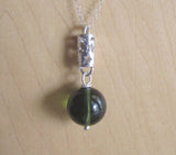 Green Moldavite Crystal Ball Sterling Silver Stars Pendant Necklace