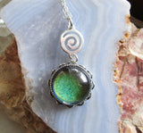 Vintage 60s Mood Stone Silver Spiral Pendant Necklace