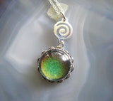 Vintage 60s Mood Stone Silver Spiral Pendant Necklace