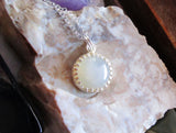 Natural Ivory Moonstone Sterling Silver Crown Pendant Necklace
