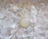 Natural Ivory Moonstone Sterling Silver Crown Pendant Necklace