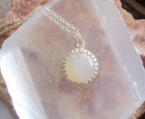 Natural Ivory Moonstone Sterling Silver Crown Pendant Necklace