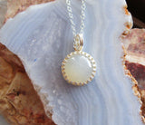 Natural Ivory Moonstone Sterling Silver Crown Pendant Necklace