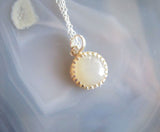Natural Ivory Moonstone Sterling Silver Crown Pendant Necklace