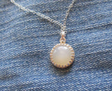 Natural Ivory Moonstone Sterling Silver Crown Pendant Necklace