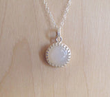 Natural Ivory Moonstone Sterling Silver Crown Pendant Necklace