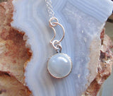 Natural White Moonstone Cabochon Sterling Silver Moon Pendant Necklace