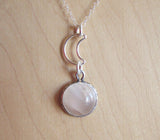 Natural White Moonstone Cabochon Sterling Silver Moon Pendant Necklace