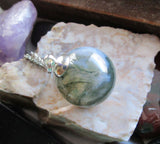 Moss Agate Natural Gemstone Crystal Ball Pendant Necklace