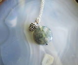 Natural Moss Agate Gemstone Silver Pine Cone Pendant Necklace