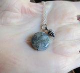 Natural Moss Agate Gemstone Silver Pine Cone Pendant Necklace