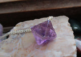 Purple Fluorite Octahedron Crystal Gemstone Pendant Necklace