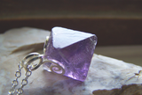 Purple Fluorite Octahedron Crystal Gemstone Pendant Necklace