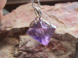 Purple Fluorite Octahedron Crystal Gemstone Pendant Necklace